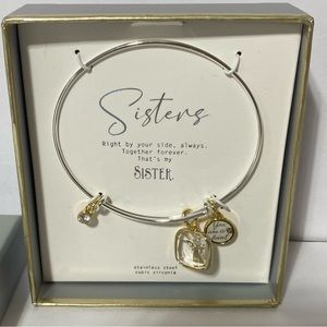 Stainless Steele  Cubic Zirconia “Sisters”  Bezel Bangle Bracelet Silver